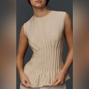 Anthropologie The Della Pleated-Waist Shell Top in Beige NWT Size Large